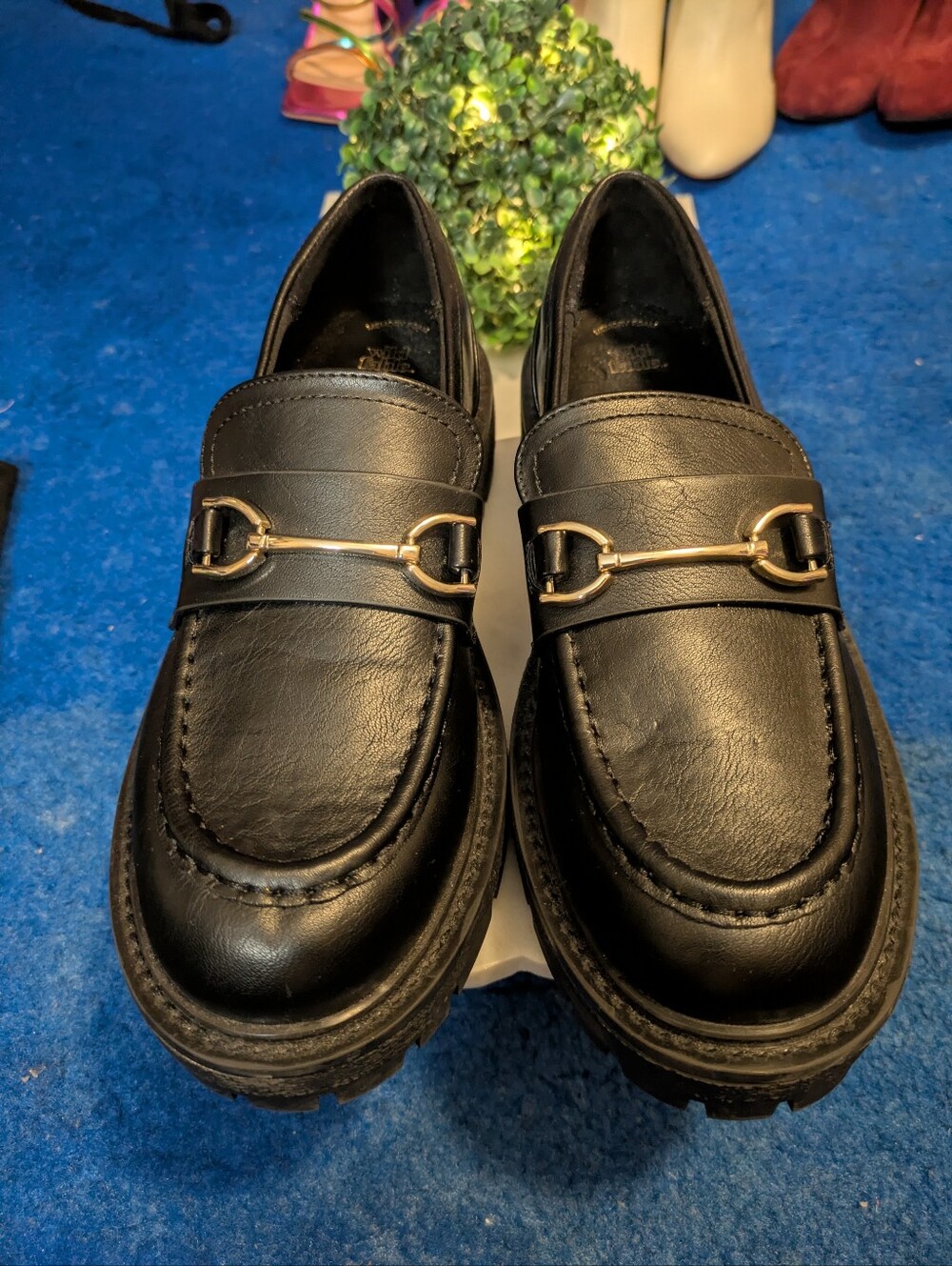 Wild Fable Black Gold Horsebit Chunky Lug Sole Loafers Size 9
